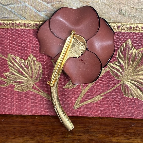 FABRICE Paris Resin Large Vintage Flower Brooch Pin - Oxblood Red Color - Poppy? - Picture 4 of 15